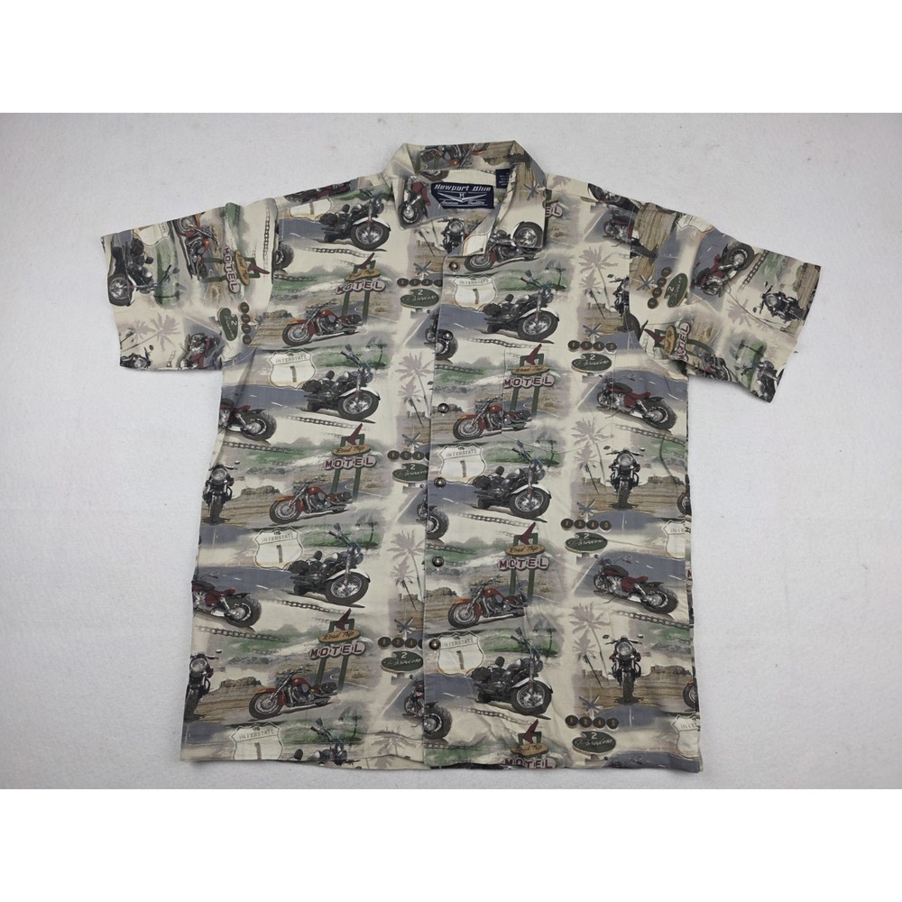Newport Blue American Tradition Hot‎ Rod Motorcycle Hog Button Shirt Mens M AOP
